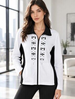 Three Hearts White and Black Zip-Up Athletic Jacket With Embellishments